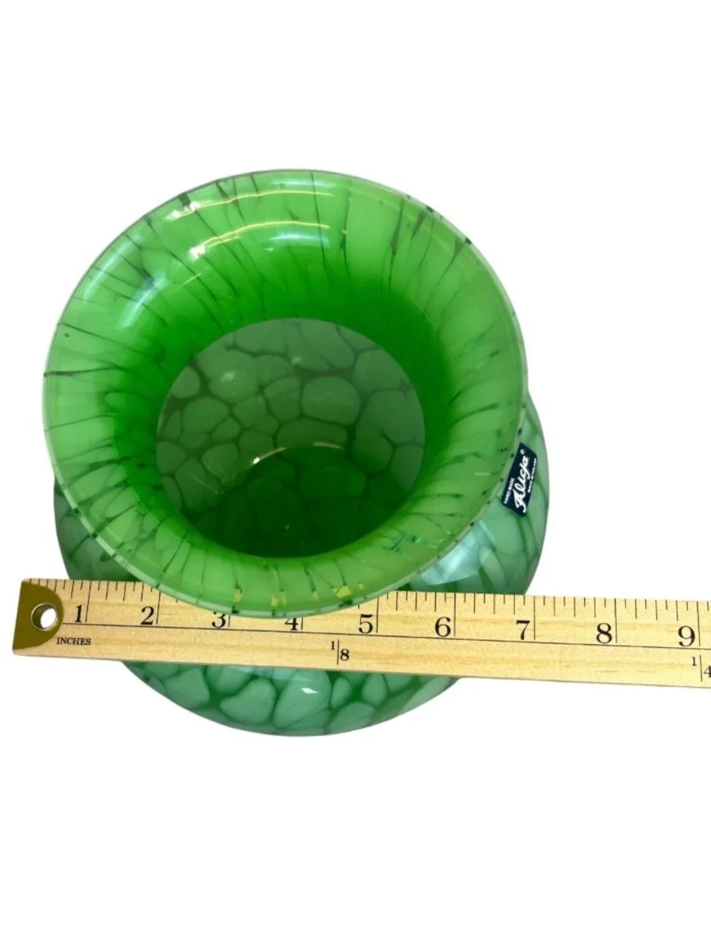 Alicja Hand Blown Art Glass Vase Green White Marbled Pebble Pattern Poland